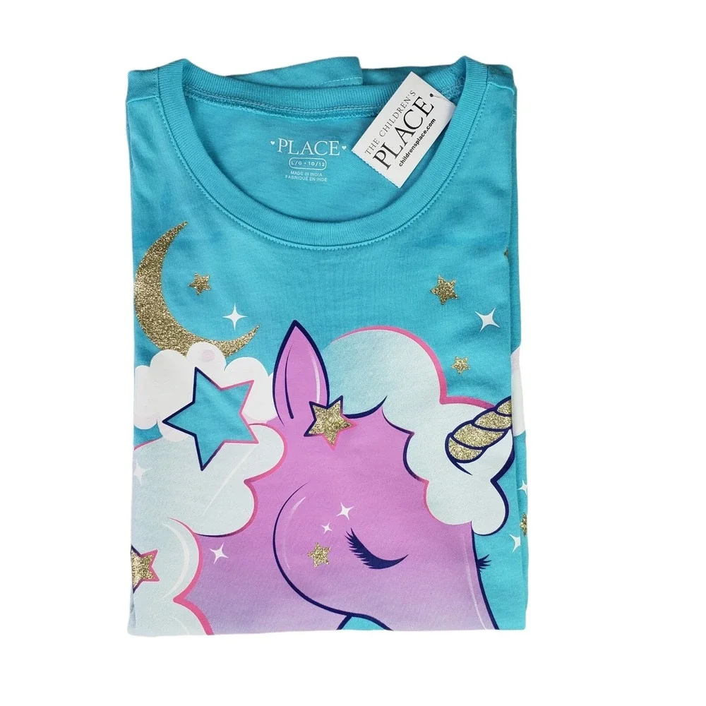 PLACE T-shirt for girls with unicorn graphic print size 10/12 color‎ Blue New